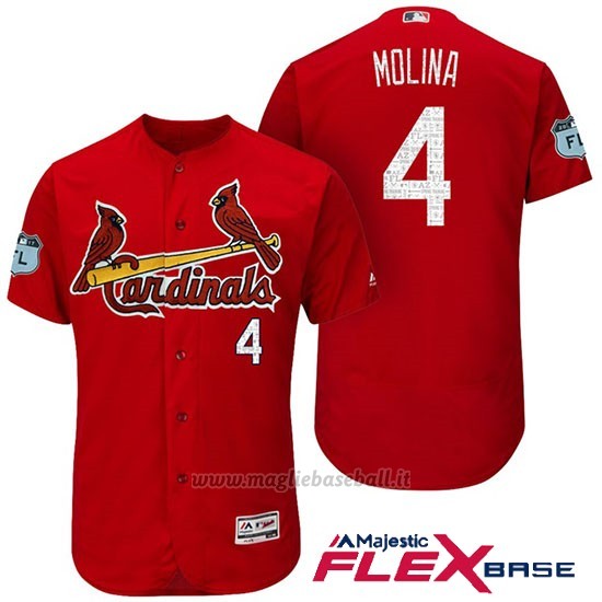 Maglia Baseball Uomo St. Louis Cardinals Yadier Molina Scarlet 2017 Allenamento Primaverile Flex Base Giocatore